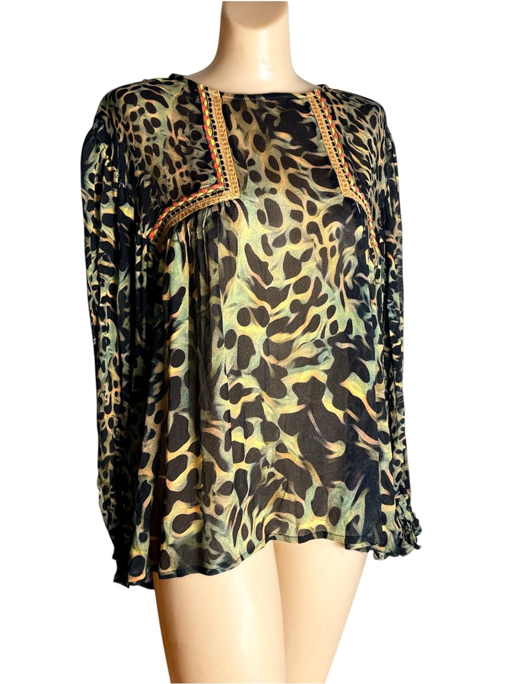 Blank London Anthropologie Animal Print Bo Ho Blouse MP